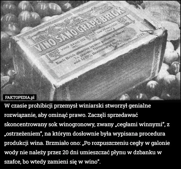 
    W czasie prohibicji przemysł winiarski stworzył genialne rozwiązanie, aby