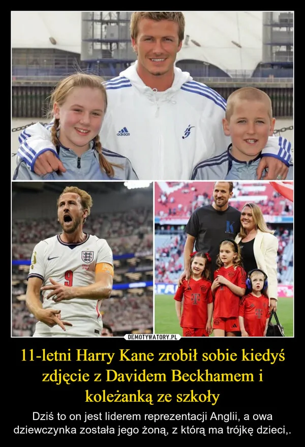 
    11-letni Harry Kane zrobił sobie kiedyś zdjęcie z Davidem Beckhamem i koleżanką ze szkoły