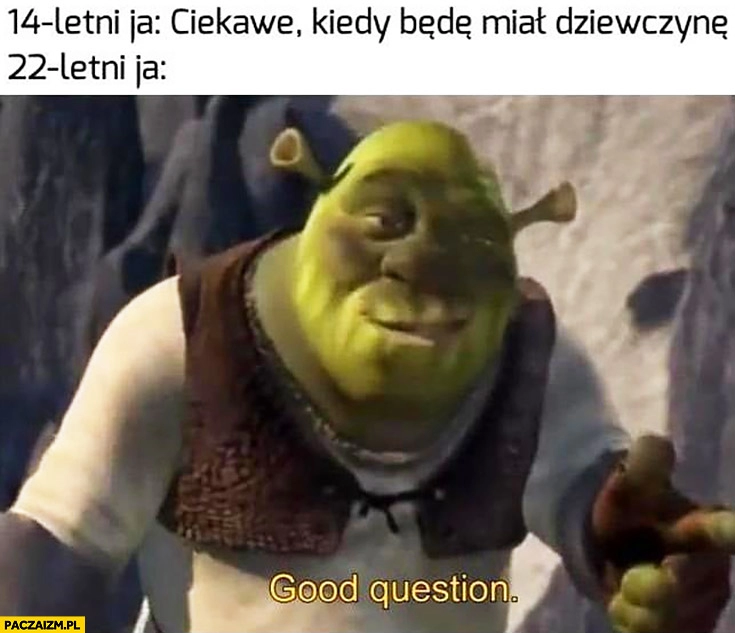 
    Shrek: 14-letni ja ciekawe kiedy będę miał dziewczynę, 22-letni ja: dobre pytanie