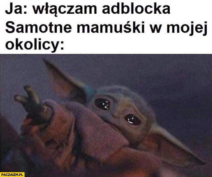 
    Mały Yoda włączam adblocka, samotne mamuśki w mojej okolicy smutne