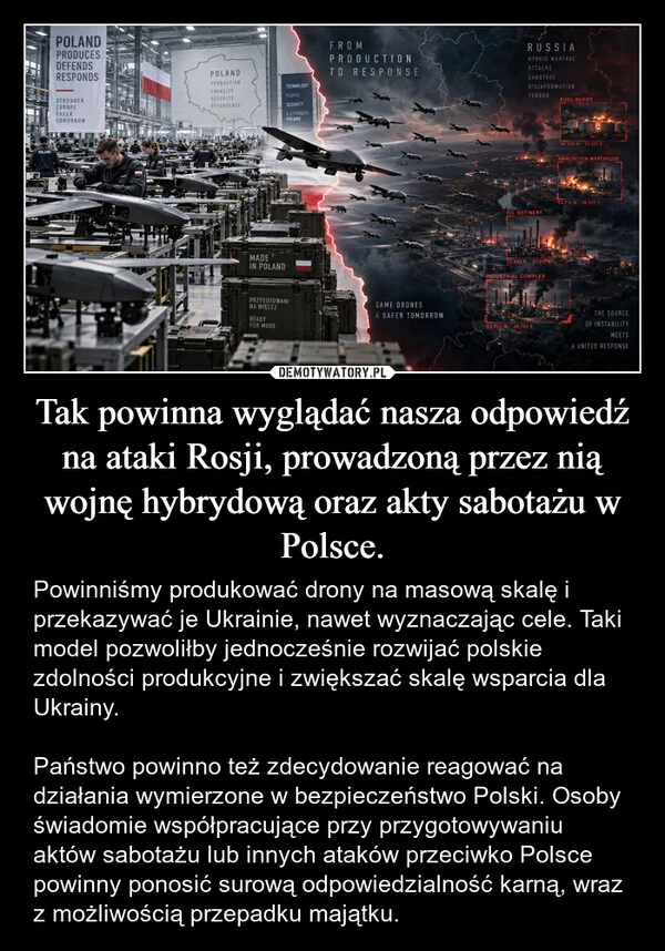 Tak powinna wyglądać nasza odpowiedź na ataki Rosji, prowadzoną przez nią wojnę hybrydową oraz akty sabotażu w Polsce.