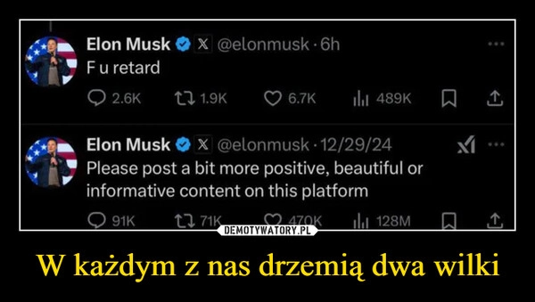 
    W każdym z nas drzemią dwa wilki