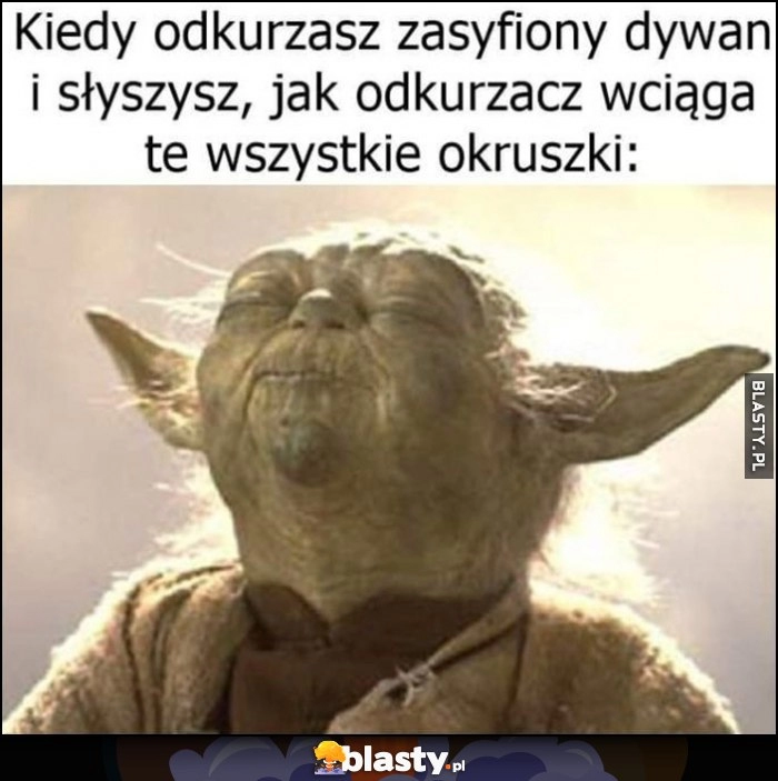 
    Kiedy odkurzasz zasyfiony dywan i słyszysz, jak odkurzacz wciąga te wszystkie okruszki Yoda Star Wars Gwiezdne Wojny