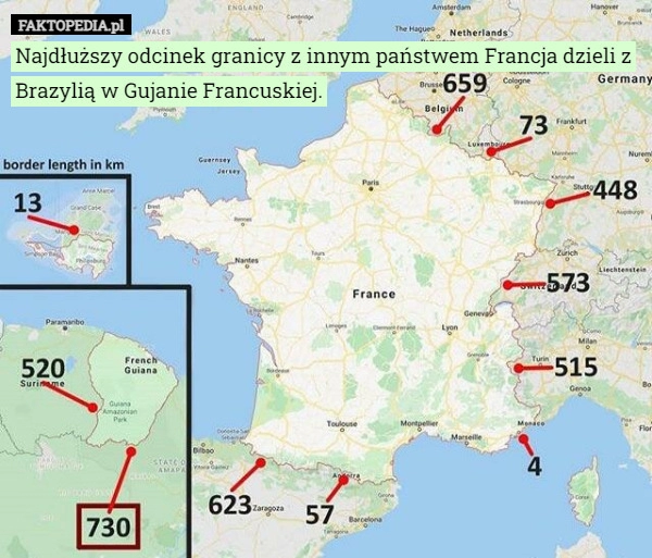 
    Najdłuższy odcinek granicy z innym państwem Francja dzieli z Brazylią w