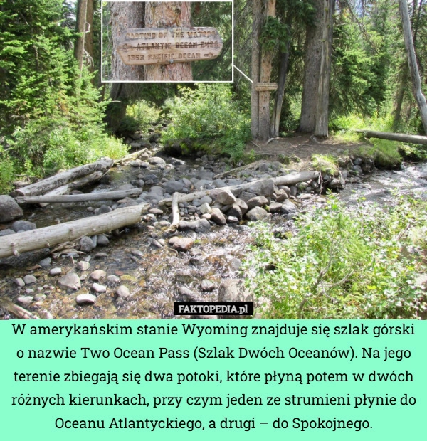 
    W amerykańskim stanie Wyoming znajduje się szlak górski o nazwie Two Ocean