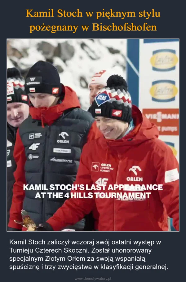 
    Kamil Stoch w pięknym stylu pożegnany w Bischofshofen