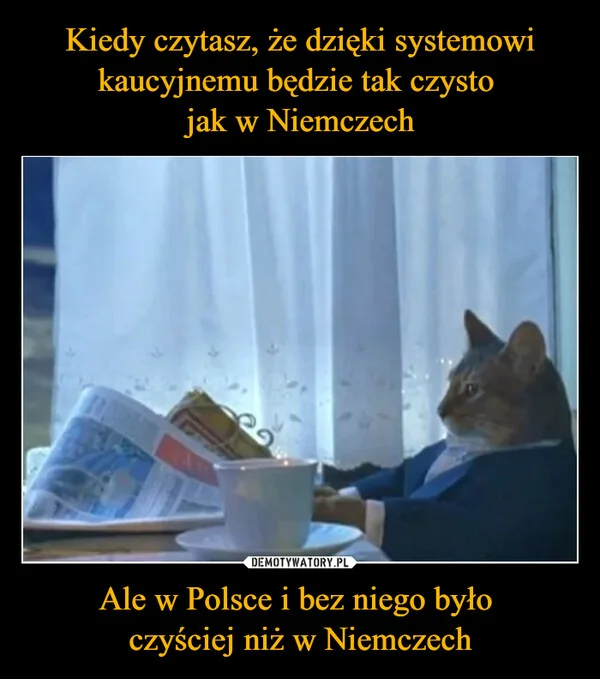 
    Kiedy czytasz, że dzięki systemowi kaucyjnemu będzie tak czysto jak w Niemczech Ale w Polsce i bez niego było czyściej niż w Niemczech
