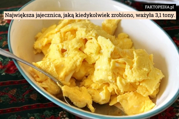 
    Największa jajecznica, jaką kiedykolwiek zrobiono, ważyła 3,1 tony.