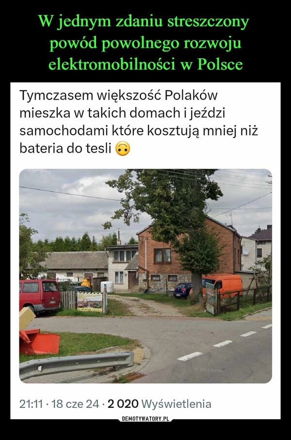 
    W jednym zdaniu streszczony 
powód powolnego rozwoju elektromobilności w Polsce