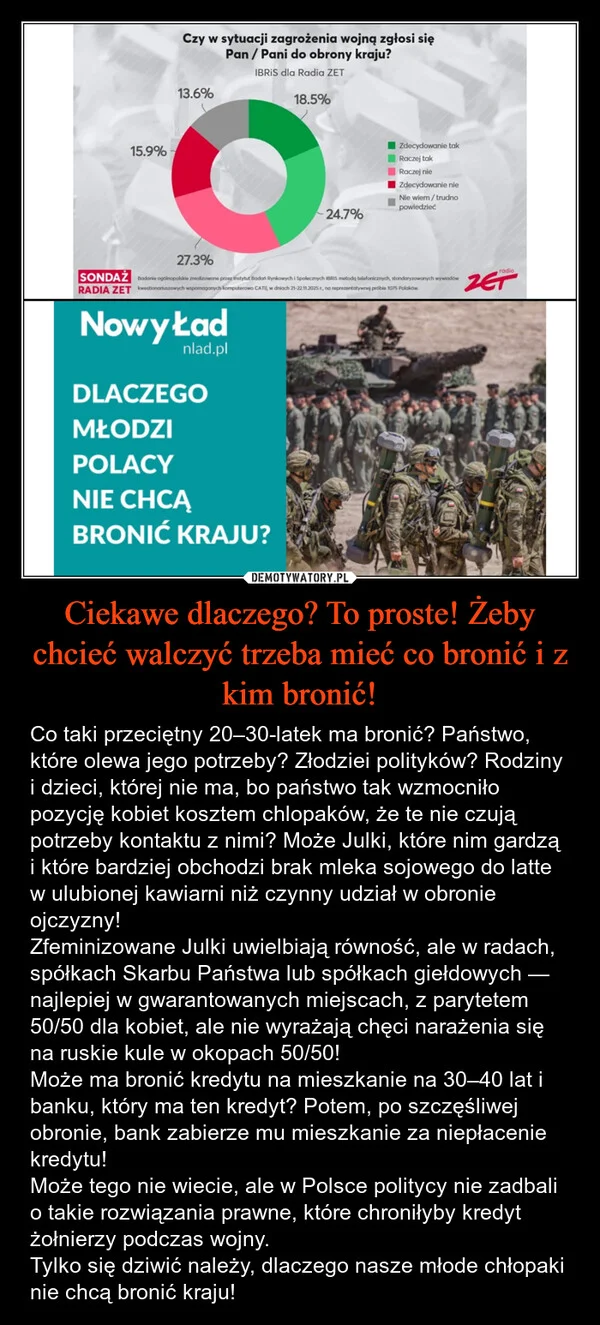 Ciekawe dlaczego? To proste! Żeby chcieć walczyć trzeba mieć co bronić i z kim bronić!