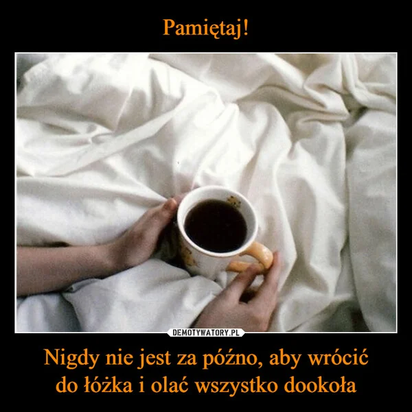 
    Pamiętaj! Nigdy nie jest za późno, aby wrócić do łóżka i olać wszystko dookoła