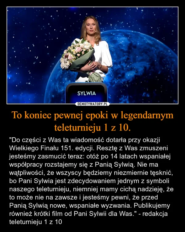 
    To koniec pewnej epoki w legendarnym teleturnieju 1 z 10.
