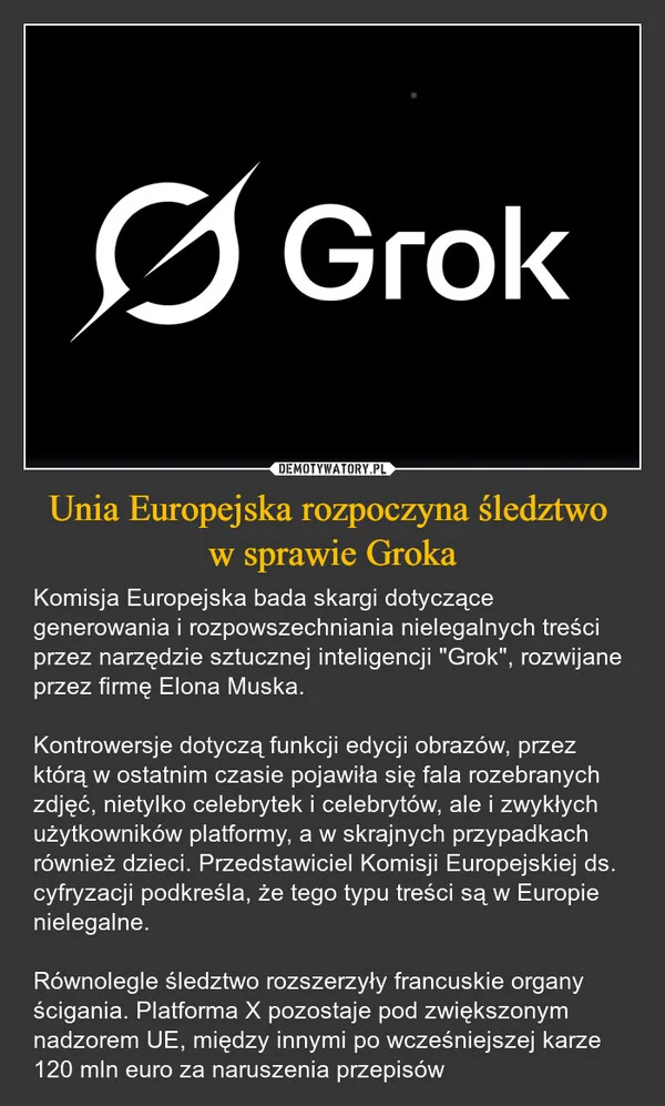 
    Unia Europejska rozpoczyna śledztwo w sprawie Groka