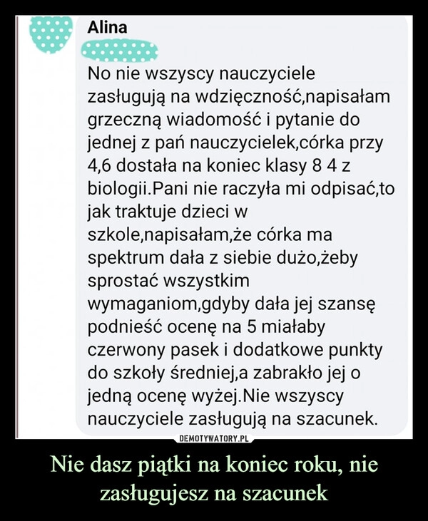 
    Nie dasz piątki na koniec roku, nie zasługujesz na szacunek