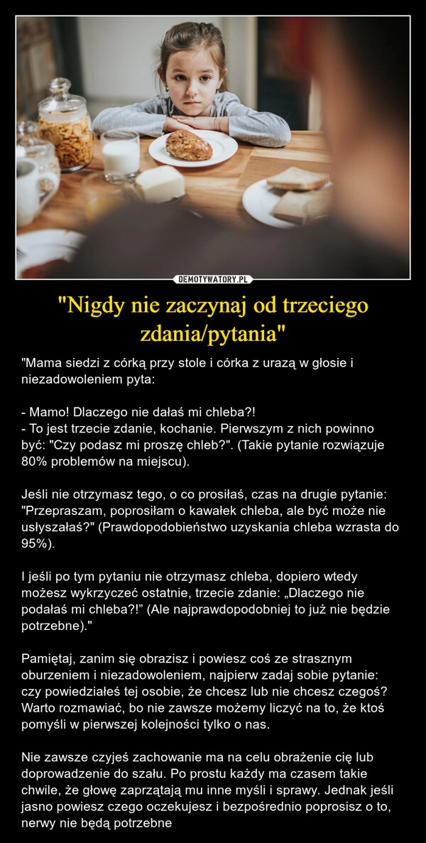 
    "Nigdy nie zaczynaj od trzeciego
zdania/pytania"