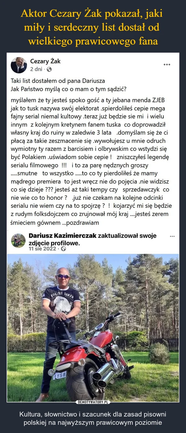 
    Aktor Cezary Żak pokazał, jaki miły i serdeczny list dostał od wielkiego prawicowego fana