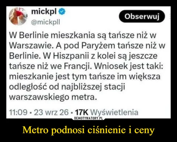 
    Metro podnosi ciśnienie i ceny