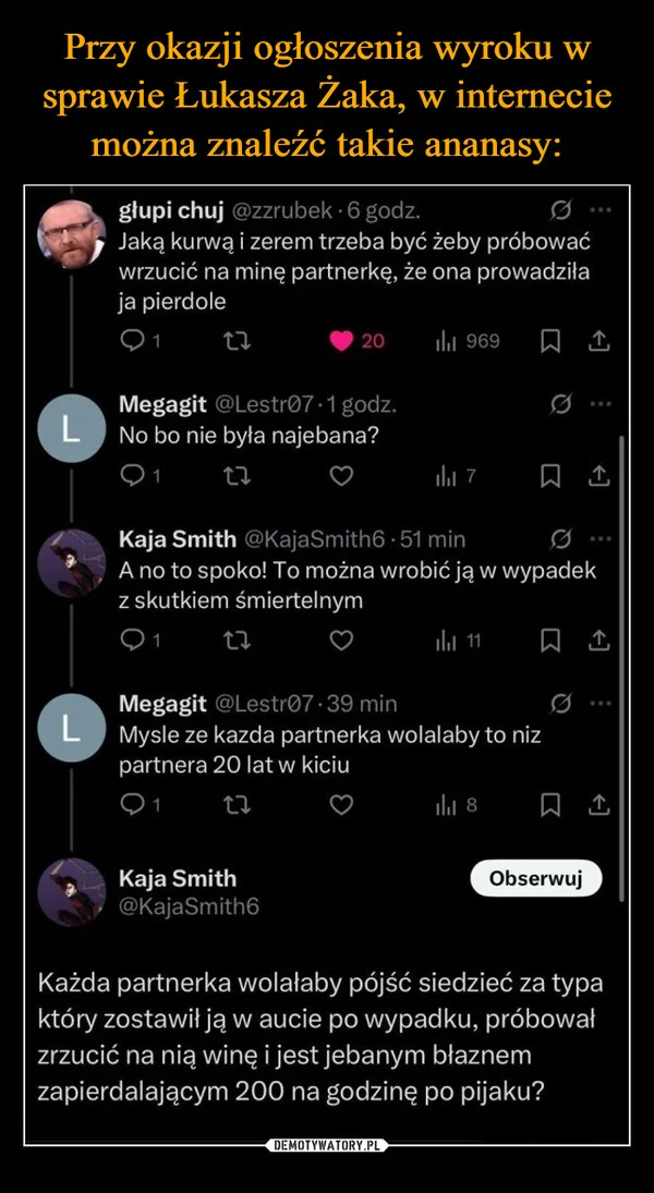 
    Przy okazji ogłoszenia wyroku w sprawie Łukasza Żaka, w internecie można znaleźć takie ananasy: