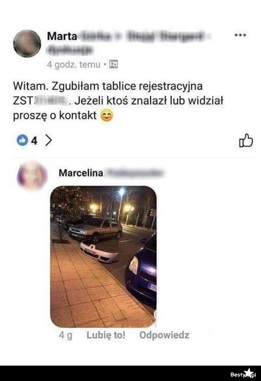 
    Zgubiona tablica rejestracyjna 