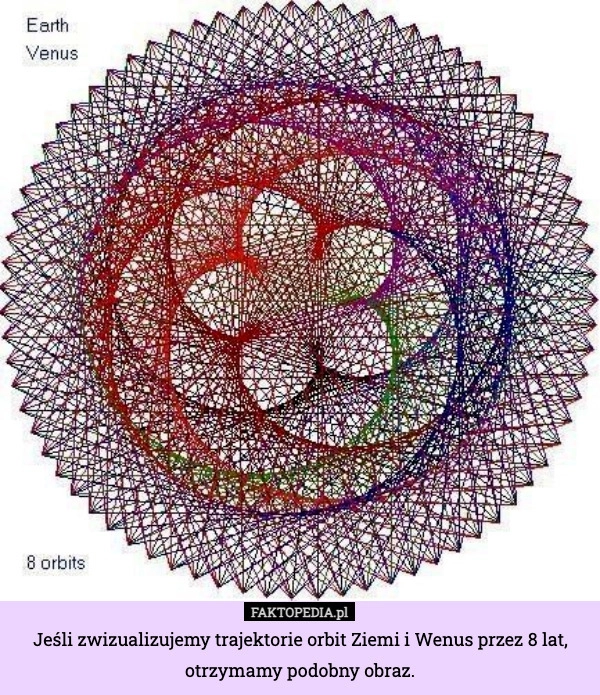 
    Jeśli zwizualizujemy trajektorie orbit Ziemi i Wenus przez 8 lat, otrzymamy