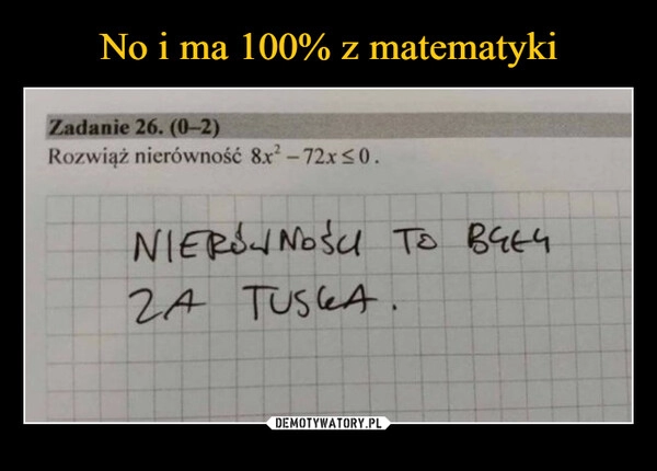 
    No i ma 100% z matematyki