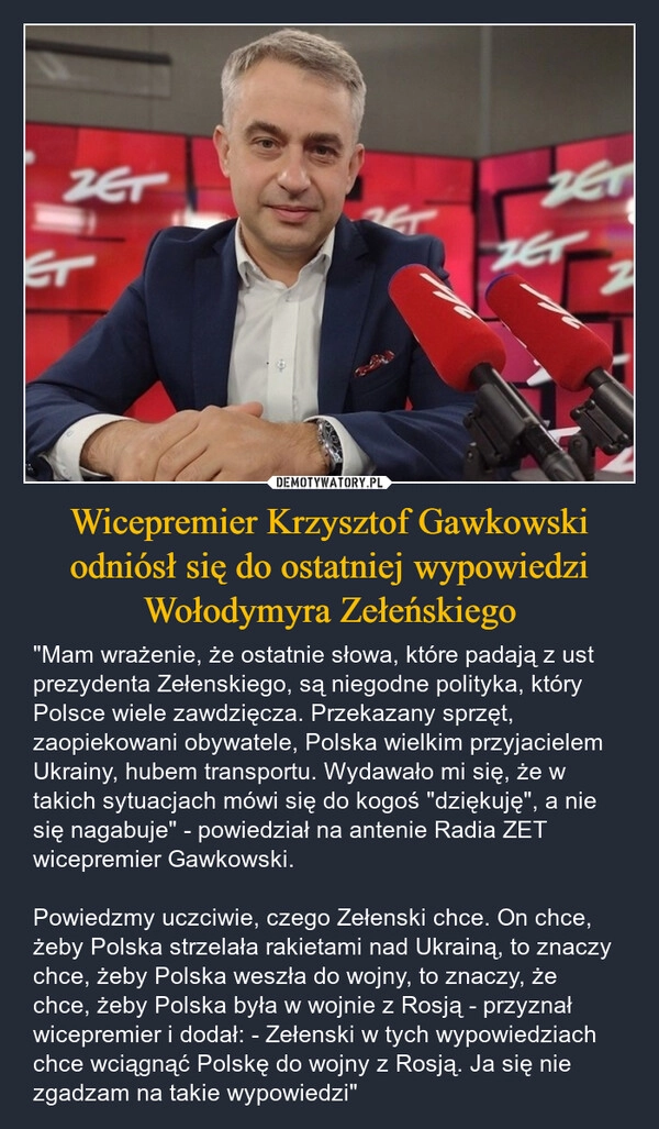 
    Wicepremier Krzysztof Gawkowski odniósł się do ostatniej wypowiedzi Wołodymyra Zełeńskiego