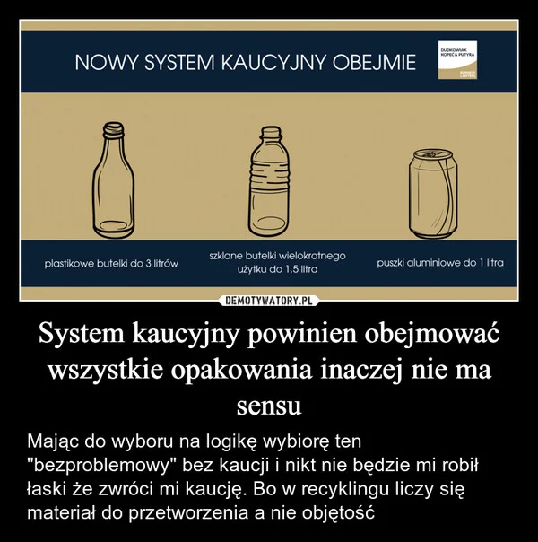 
    System kaucyjny powinien obejmować wszystkie opakowania inaczej nie ma sensu