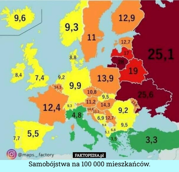 
    Samobójstwa na 100 000 mieszkańców.