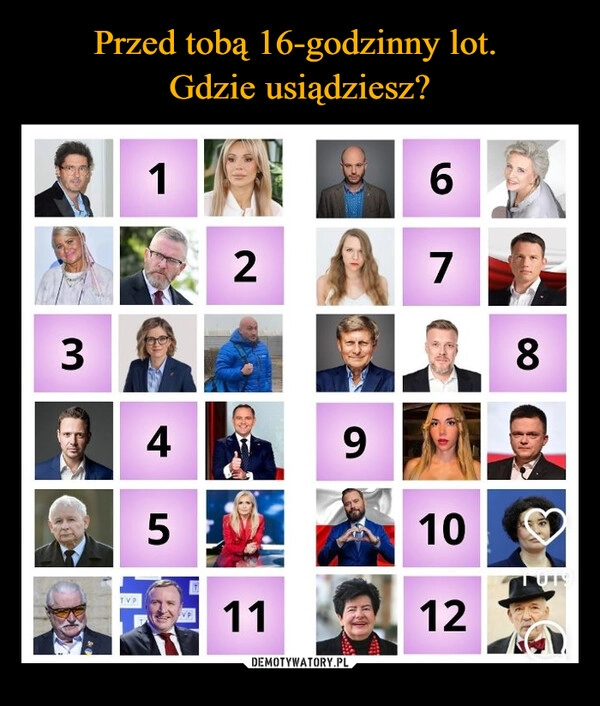 
    Przed tobą 16-godzinny lot. 
Gdzie usiądziesz?