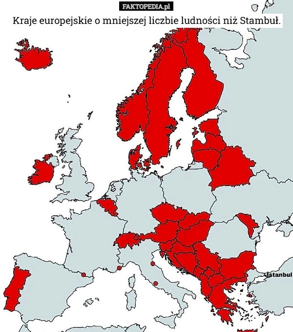 
    Kraje europejskie o mniejszej liczbie ludności niż Stambuł.