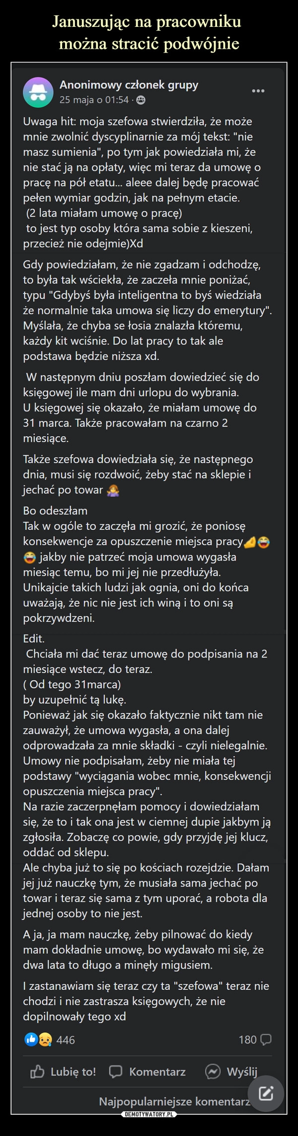 
    Januszując na pracowniku 
można stracić podwójnie