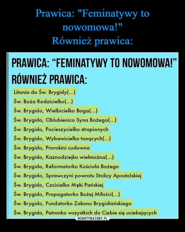 
    Prawica: "Feminatywy to nowomowa!"
Również prawica: