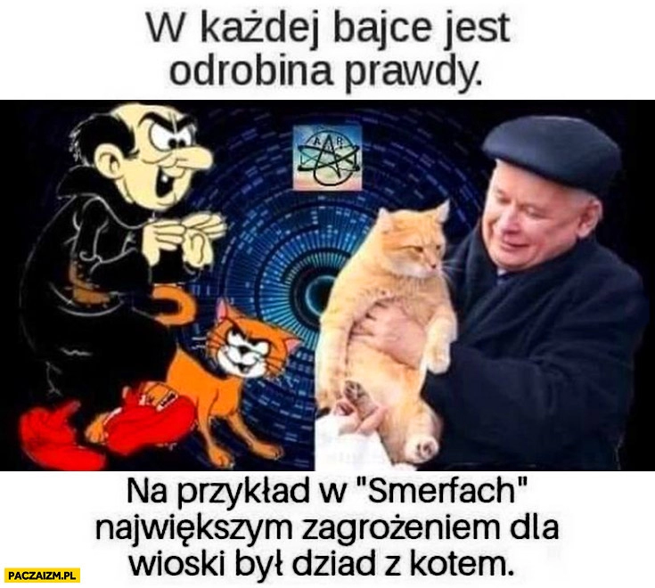 
    W każdej bajce jest odrobina prawdy w smerfach największym zagrożeniem dla wioski był dziad z kotem Kaczyński