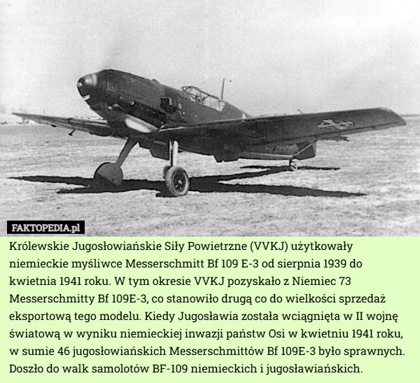 
    Królewskie Jugosłowiańskie Siły Powietrzne (VVKJ) użytkowały niemieckie