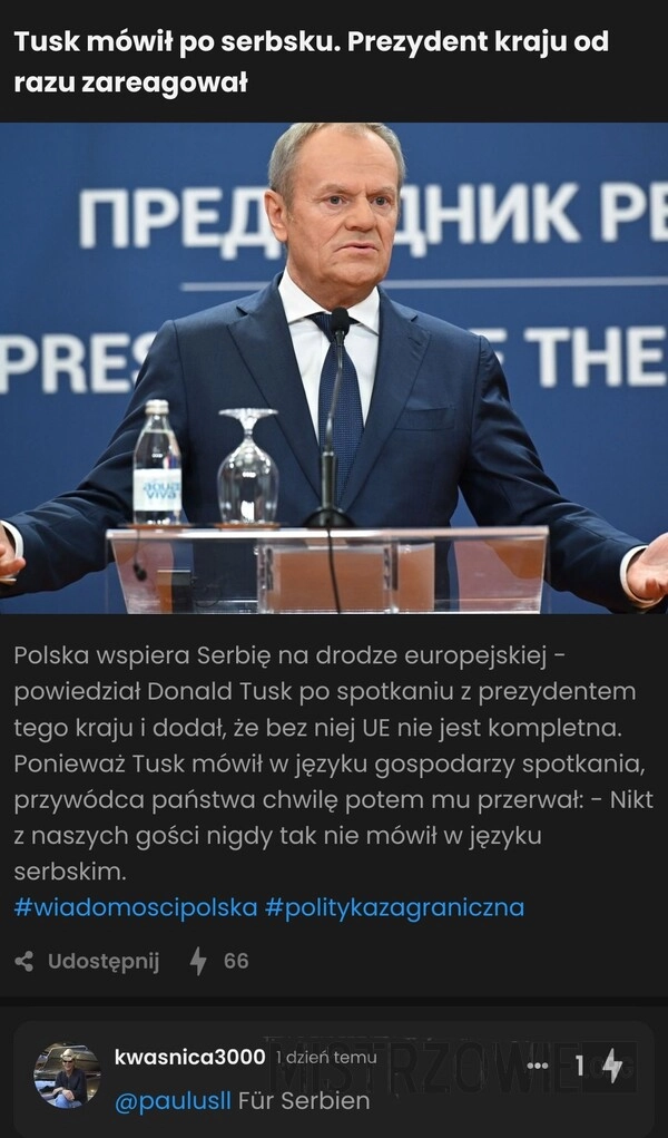 
    Tusk mówił po serbsku