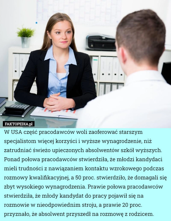 
    W USA część pracodawców woli zaoferować starszym specjalistom więcej korzyści