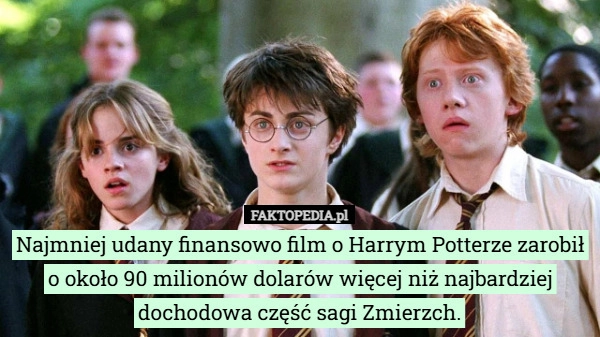 
    Najmniej udany finansowo film o Harrym Potterze zarobił o około 90 milionów