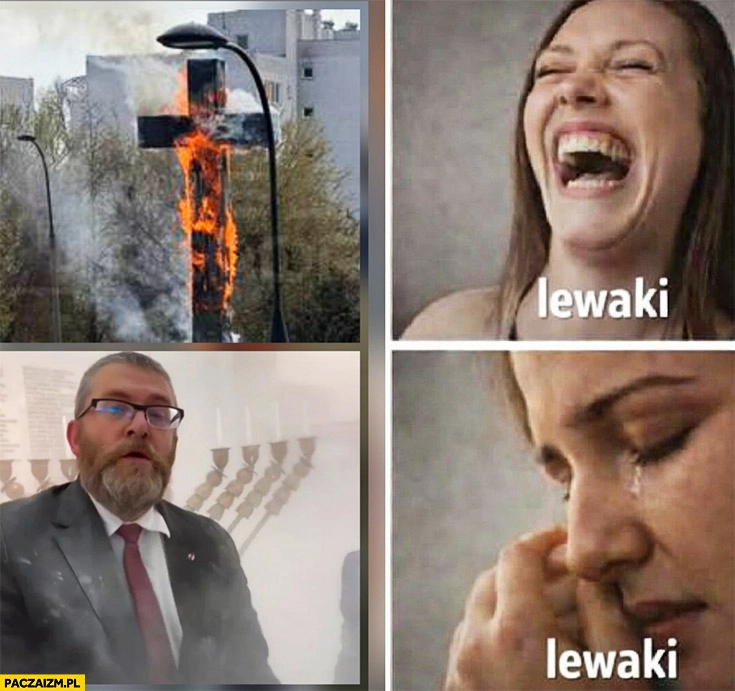 
    Krzyż płonie: lewaki śmieją się, Braun zgasił menorę gaśnicą lewaki płaczą