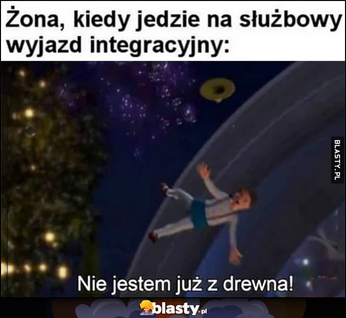 
    Żona kiedy jedzie na służbowy wyjazd integracyjny: nie jestem już z drewna