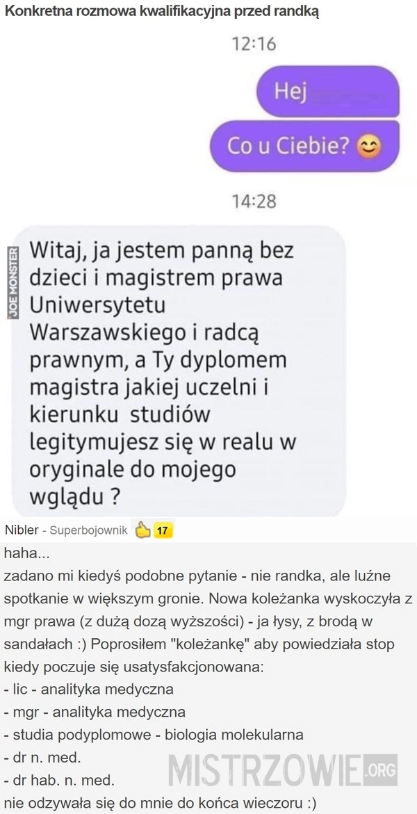 
    
			Konkretna rozmowa kwalifikacyjna przed randką					