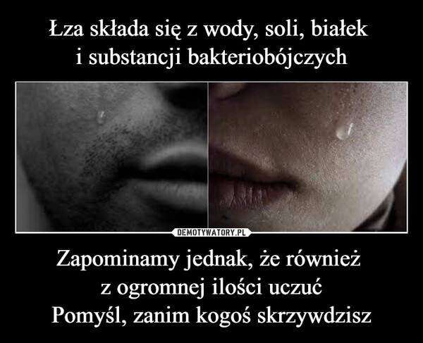 
    Łza składa się z wody, soli, białek 
i substancji bakteriobójczych Zapominamy jednak, że również 
z ogromnej ilości uczuć
Pomyśl, zanim kogoś skrzywdzisz