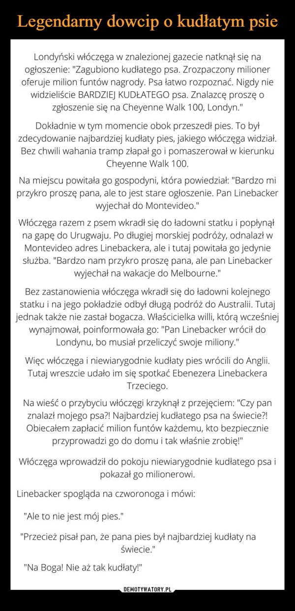
    Legendarny dowcip o kudłatym psie