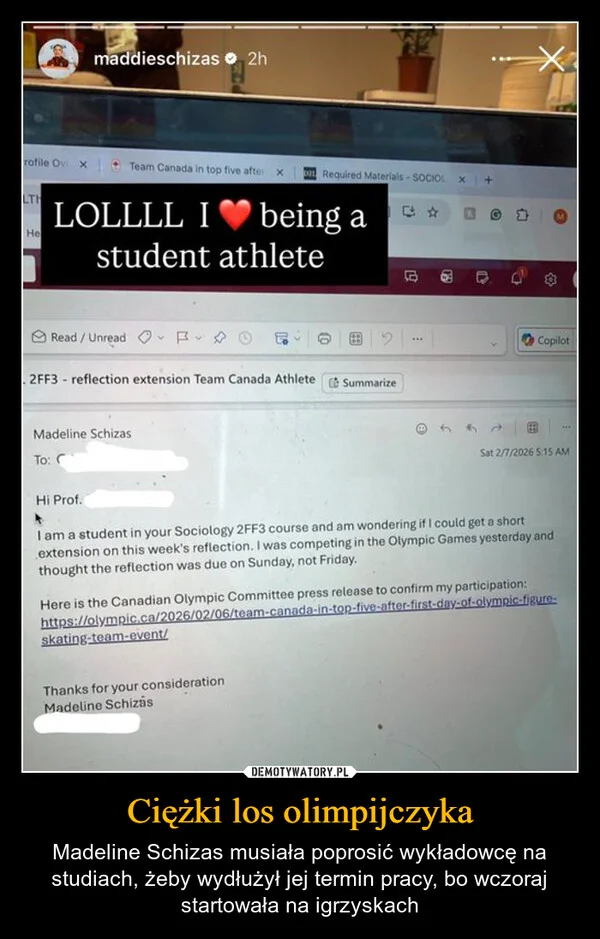 
    Ciężki los olimpijczyka