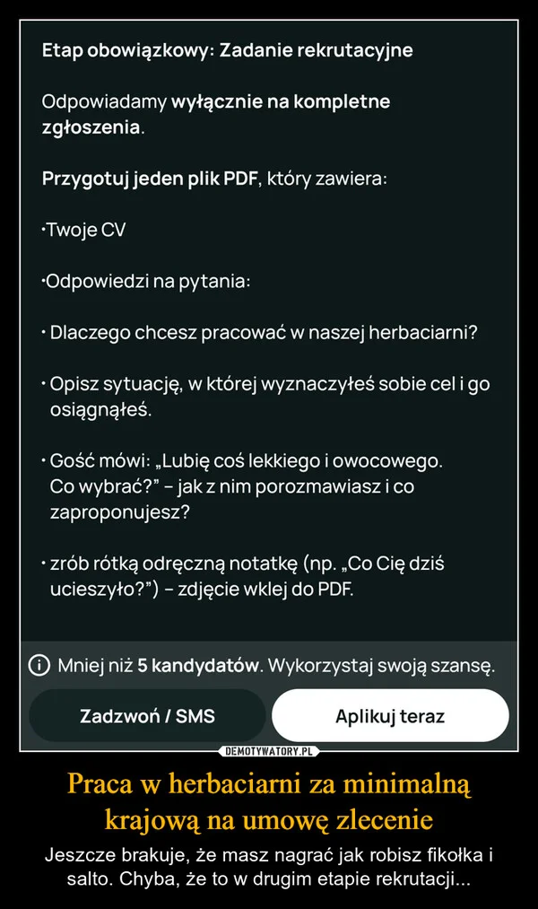
    Praca w herbaciarni za minimalną krajową na umowę zlecenie