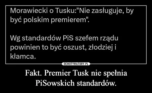 
    Fakt. Premier Tusk nie spełnia PiSowskich standardów.
