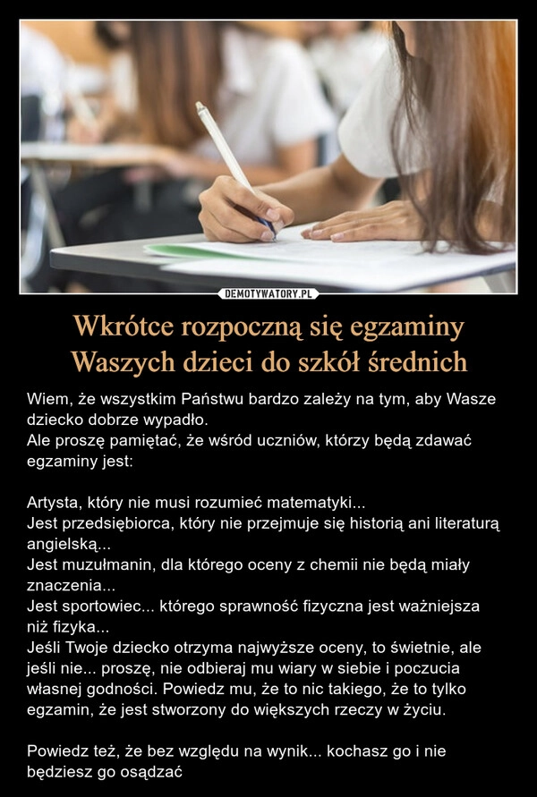 
    Wkrótce rozpoczną się egzaminy Waszych dzieci do szkół średnich