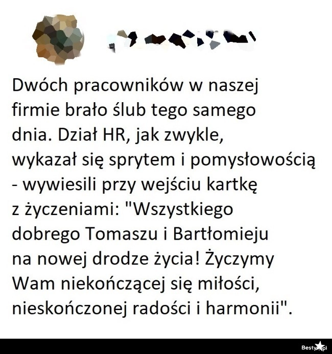 
    Życzenia ślubne od działu HR 