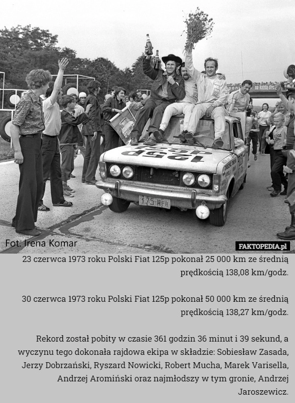 
    23 czerwca 1973 roku Polski Fiat 125p pokonał 25 000 km ze średnią prędkością