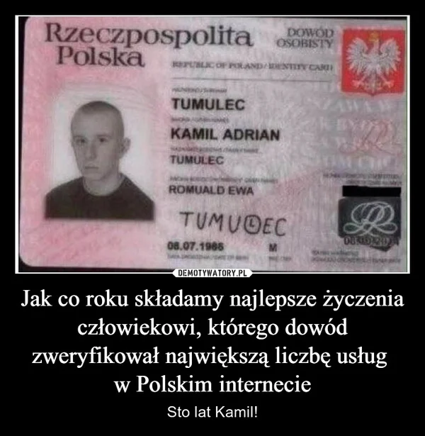 Jak co roku składamy najlepsze życzenia człowiekowi, którego dowód zweryfikował największą liczbę usług w Polskim internecie
