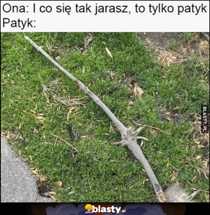 
    Ona: i co się tak jarasz, to tylko patyk, tymczasem patyk wygląda jak miecz